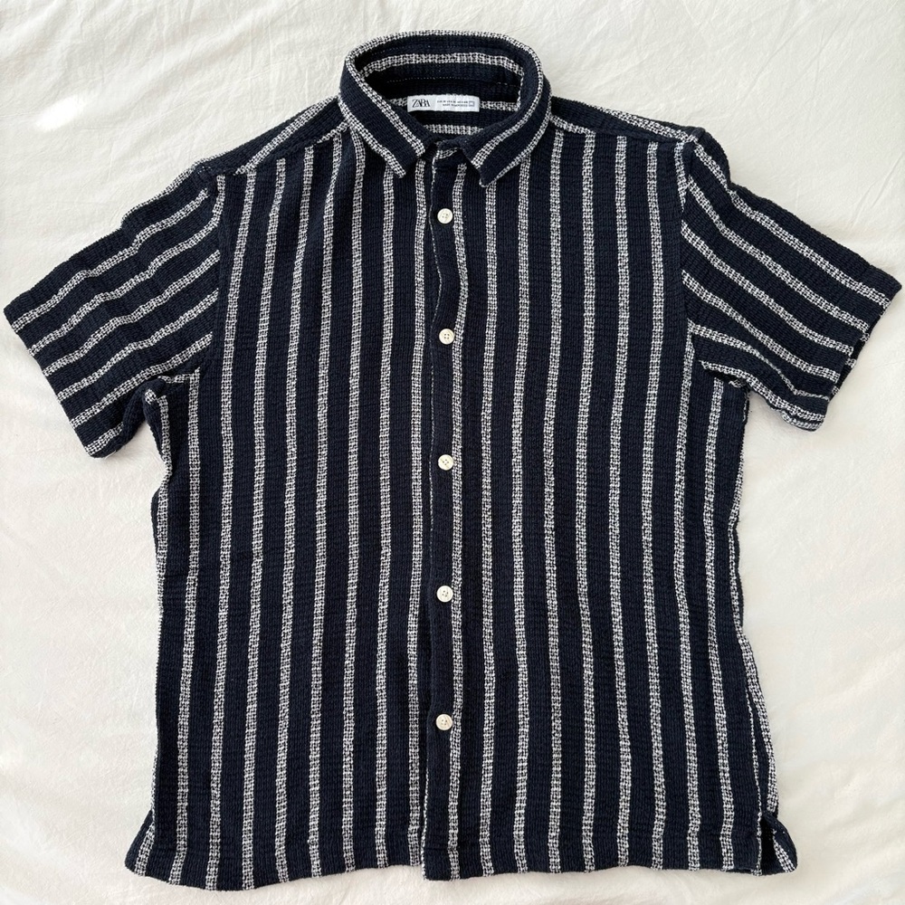 Zara Dark Blue and White Striped Knit Top